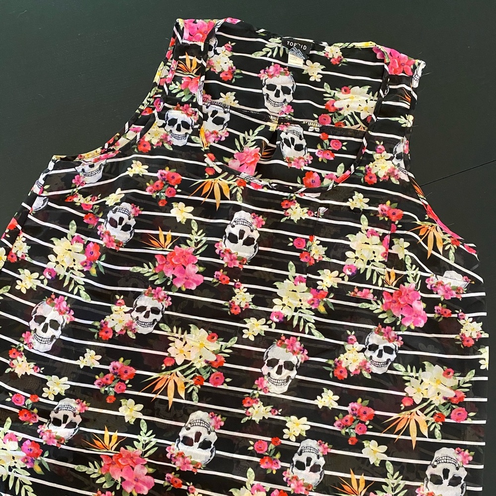 Flowy floral and skulls tank